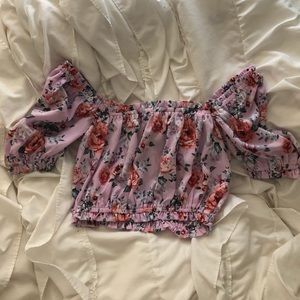 Floral Bubble Sleeve Crop Top